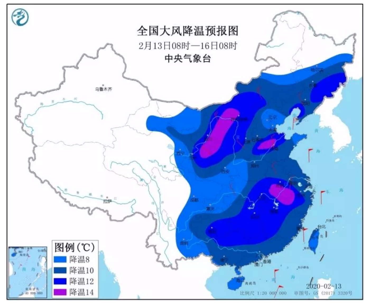 受较强冷空气影响，预计未来三天山西省有雨雪、降温、大风天气